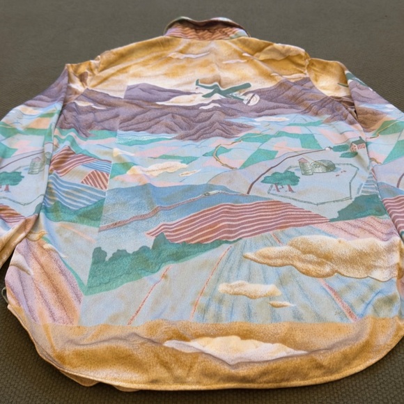 Vintage 70s Mountain Prairie Landscape Long Sleeve Button Up Shirt - Picture 12 of 13